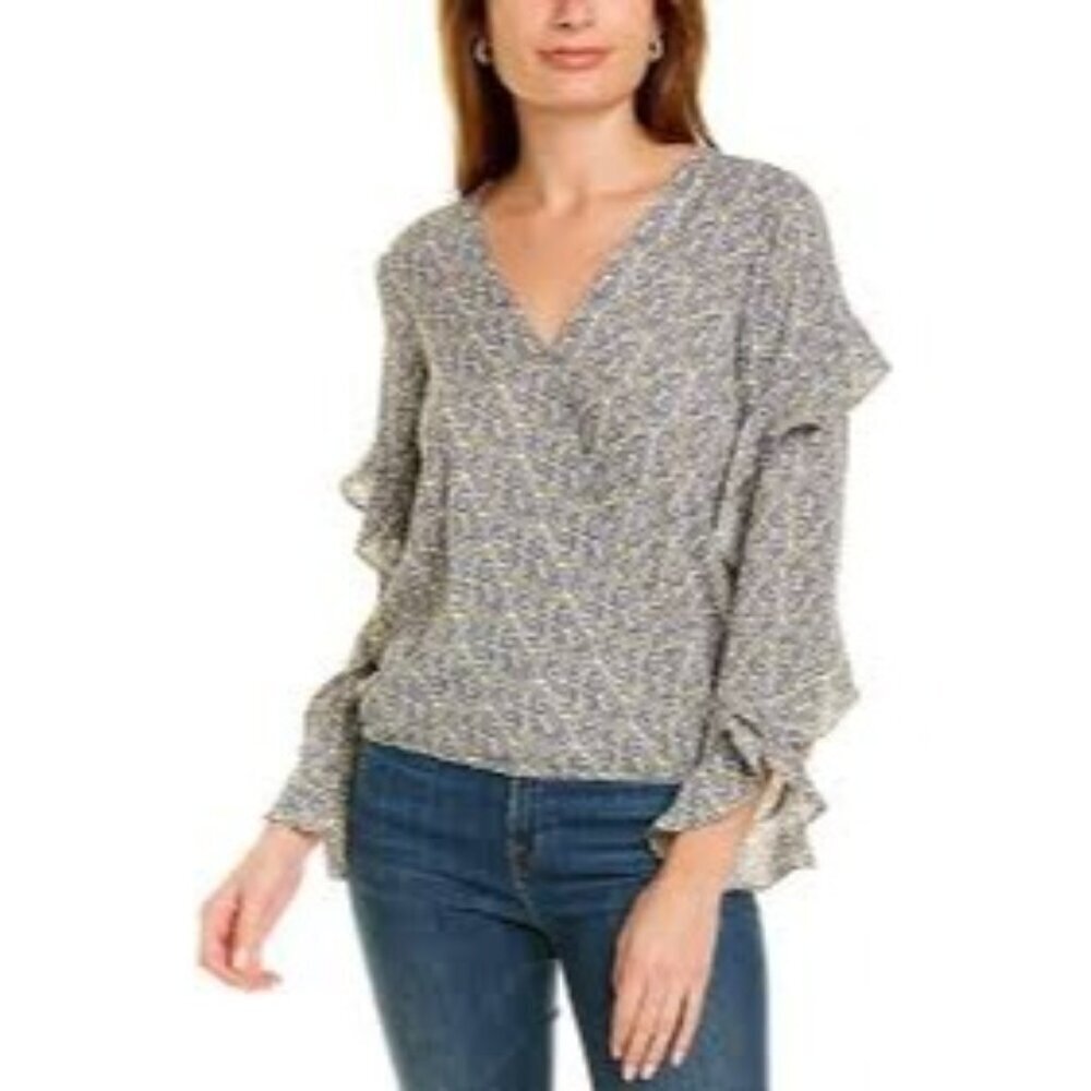NWT Max Studio Blue Green Long Sleeve Surplice Top Women Size XL